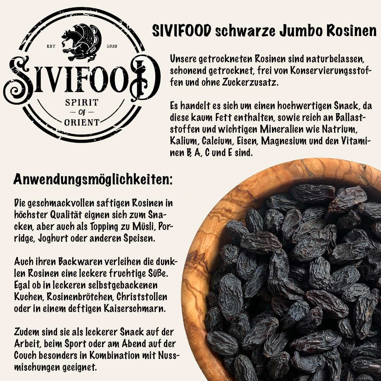 SIVIFOOD jumbo zwarte rozijnen 300g - grote en heerlijke zwarte rozijnen topkwaliteit natuurlijk gedroogde zoete fruitige druiven ongezwaveld ongezoet ongezoet olievrij Kishmish-additieven Gedehydrateerde producten Naty Shop