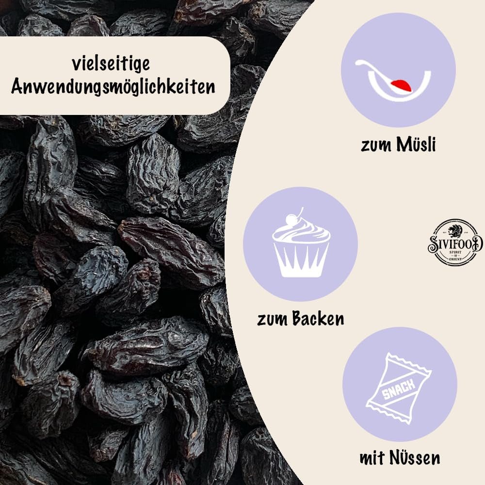 SIVIFOOD jumbo zwarte rozijnen 300g - grote en heerlijke zwarte rozijnen topkwaliteit natuurlijk gedroogde zoete fruitige druiven ongezwaveld ongezoet ongezoet olievrij Kishmish-additieven Gedehydrateerde producten Naty Shop