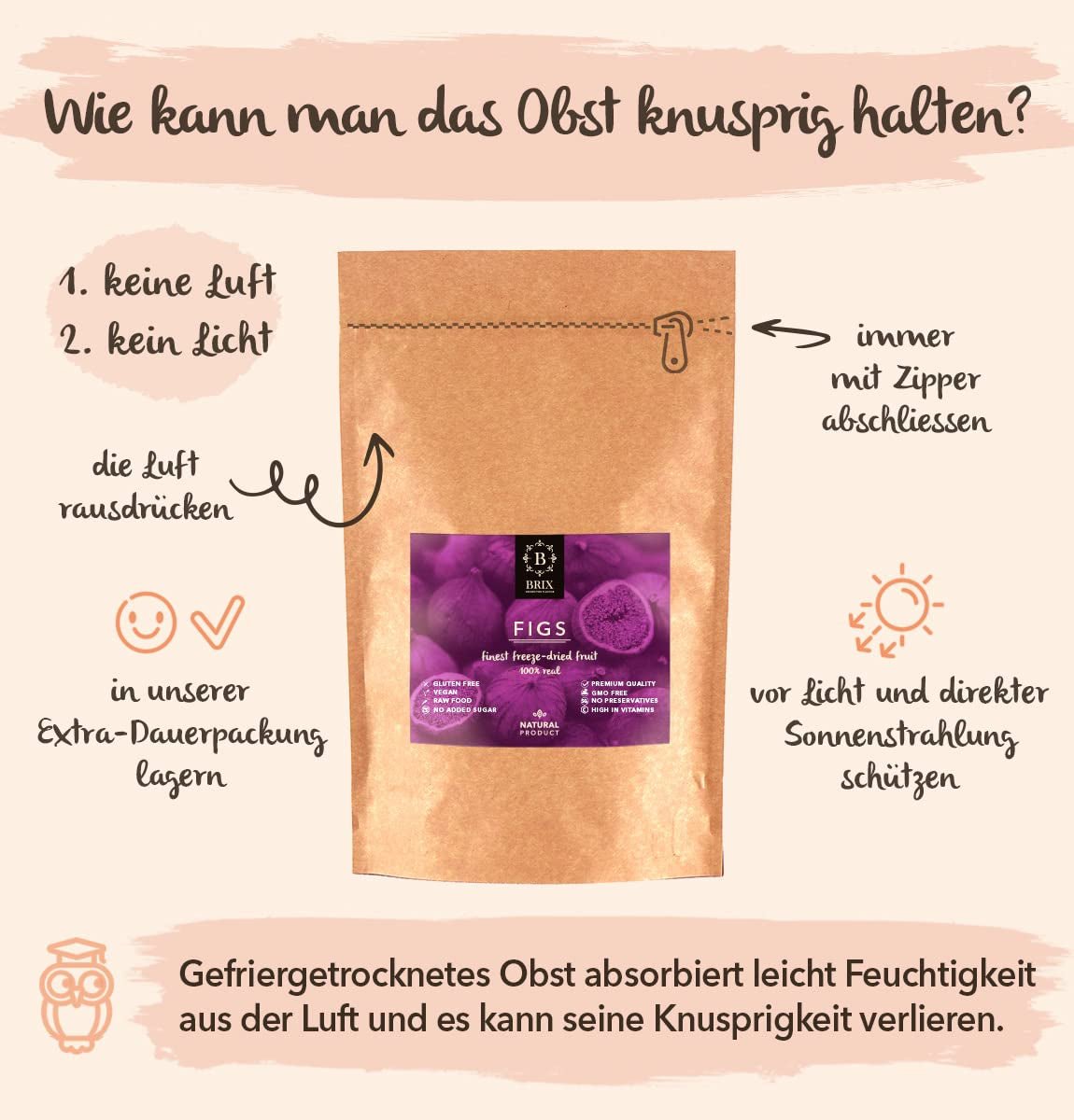Gevriesdroogde vijgen BRIX | Natuurlijke, gedroogde vijgen 95 g | Great Taste Award voor gedroogd fruit, gedroogd | Niet-GMO, glutenvrij, veganistisch, achtergehouden vitamines Naty Shop gedehydrateerde producten