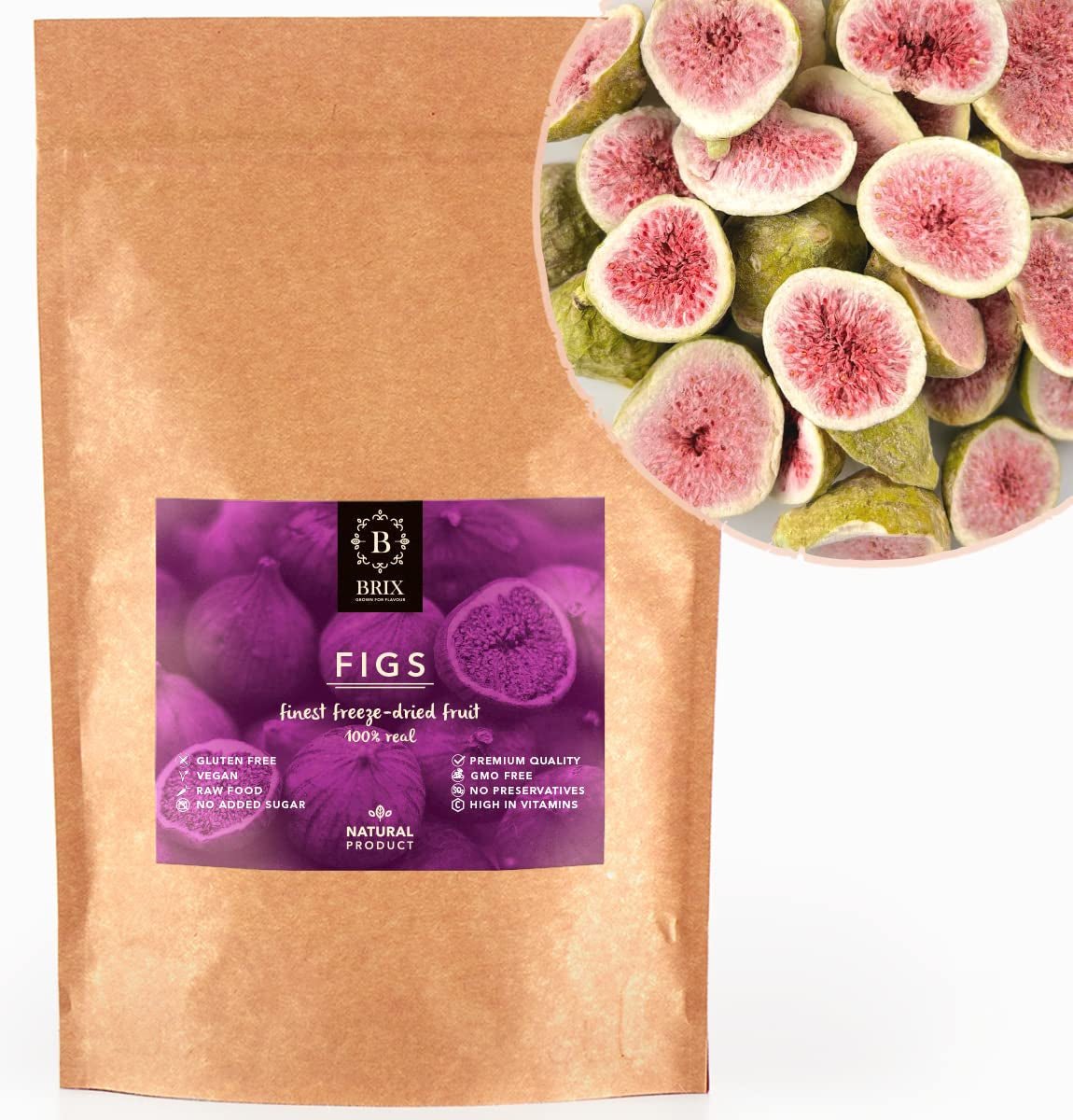 Gevriesdroogde vijgen BRIX | Natuurlijke, gedroogde vijgen 95 g | Great Taste Award voor gedroogd fruit, gedroogd | Niet-GMO, glutenvrij, veganistisch, achtergehouden vitamines Naty Shop Gedehydrateerde producten Standaardtitel