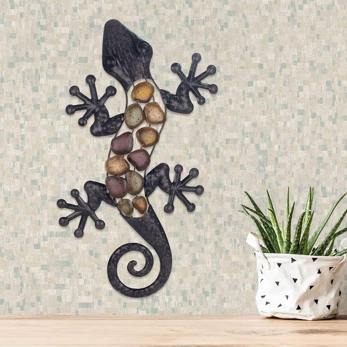 Metalen wandhagedis aardetinten 60 x 30 x 1,5 cm, gekleurd, standaard Beeldjes en sculpturen Naty Shop