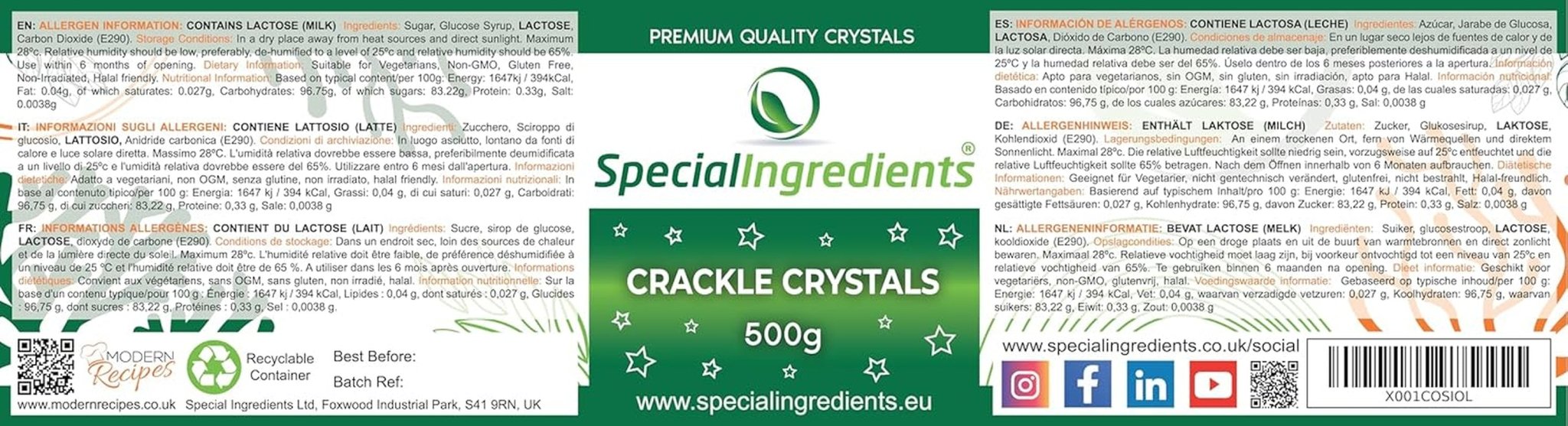 Speciale ingrediënten Crackle Crystals Crackle 500g De hoogste kwaliteit, niet-GMO, ideaal voor taarten, snoep en ijs Suikerpasta Naty Shop