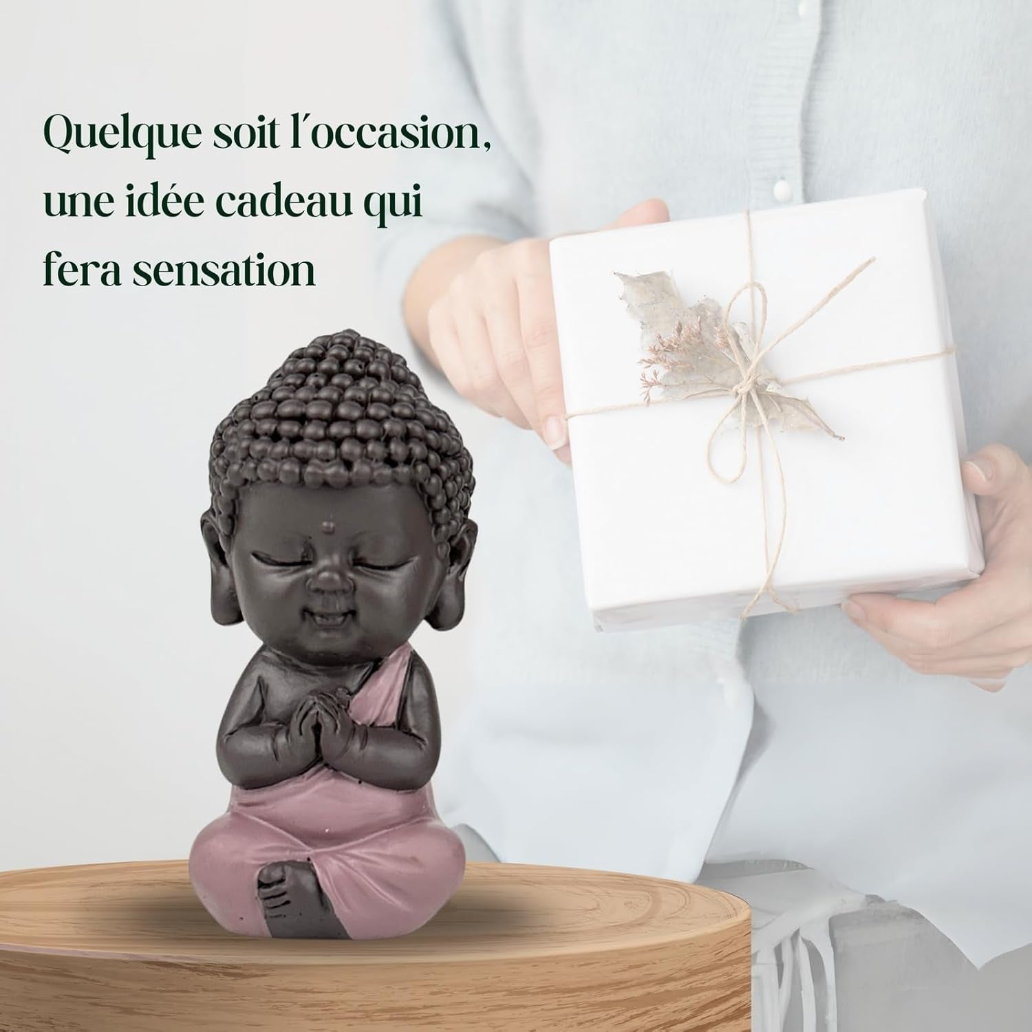 Baby Boeddha Pink Toga beeldje - Inspirerend en vrolijk beeldje - Positieve talisman Concentratie - Leuk en spiritueel cadeau-idee - H 7 cm - Zen'Light Beeldjes en sculpturen Naty Shop