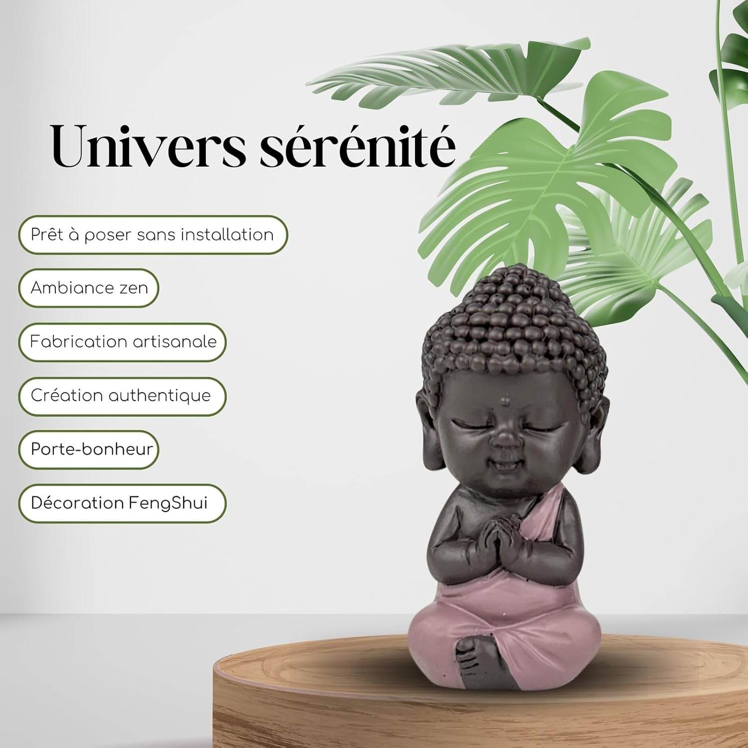 Baby Boeddha Pink Toga beeldje - Inspirerend en vrolijk beeldje - Positieve talisman Concentratie - Leuk en spiritueel cadeau-idee - H 7 cm - Zen'Light Beeldjes en sculpturen Naty Shop