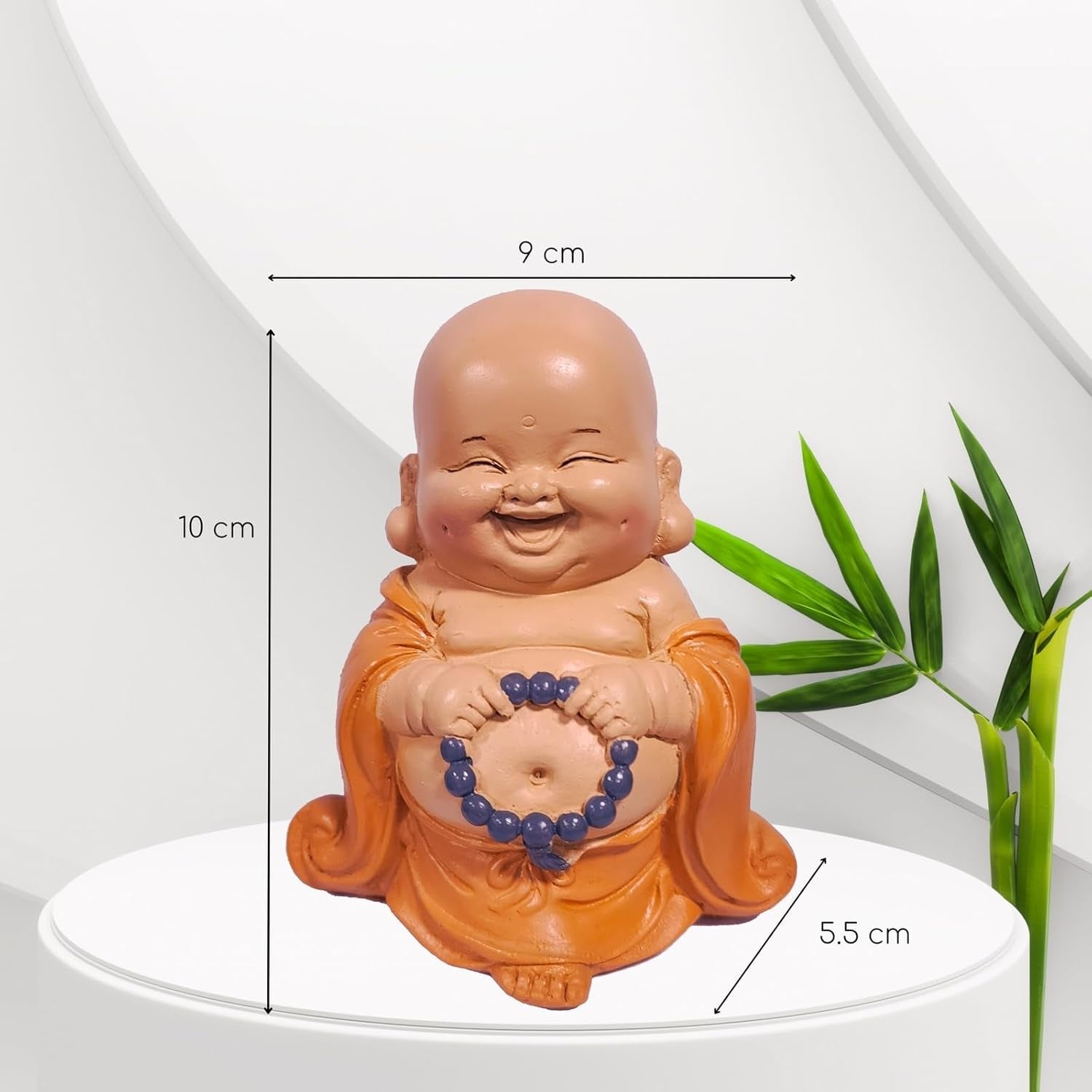 Lachend Boeddhabeeld met rozenkrans - Inspirerend en vrolijk beeldje - Geluksbrenger vol positiviteit - Leuk en spiritueel cadeau-idee - -H 10 cm - Zen'Light Beelden en sculpturen Naty Shop