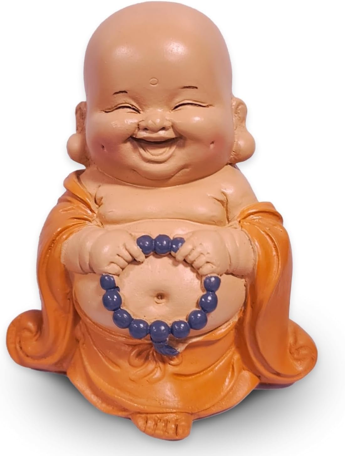 Lachend Boeddhabeeld met rozenkrans - Inspirerend en vrolijk beeldje - Geluksbrenger vol positiviteit - Leuk en spiritueel cadeau-idee - -H 10 cm - Zen'Light Beelden en sculpturen Naty Shop Standaard titel