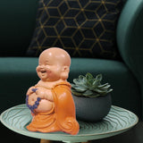 Lachend Boeddhabeeld met rozenkrans - Inspirerend en vrolijk beeldje - Geluksbrenger vol positiviteit - Leuk en spiritueel cadeau-idee - -H 10 cm - Zen'Light Beelden en sculpturen Naty Shop