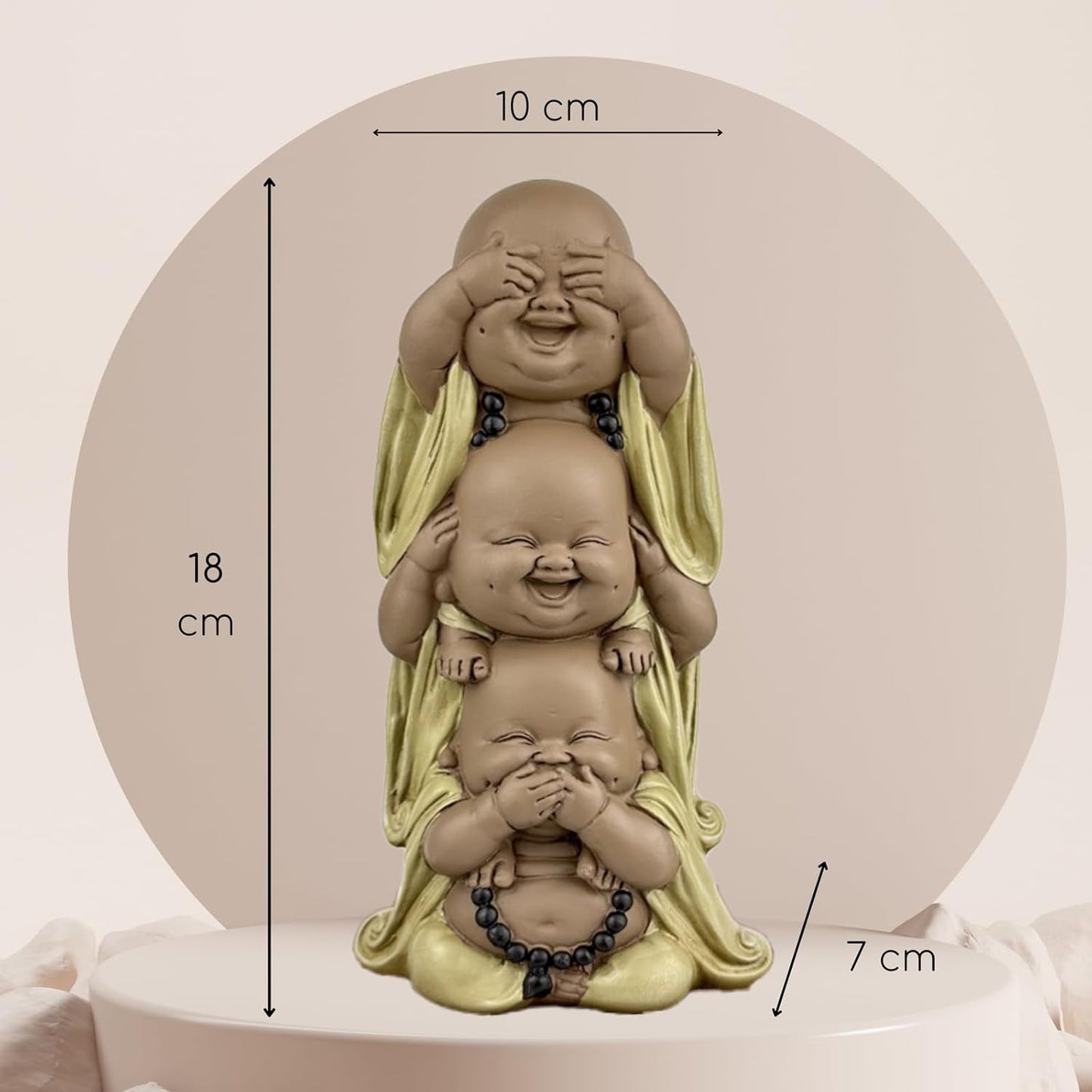 Standbeeld 3 Lachende Boeddha's - Zie niets - Hoor niets - Zeg niets - Baby Boeddha Symbolisch ensemble - Vreedzame en vrolijke stemming - Zen decor -H 18 cm - Zen'Light Beeldjes en sculpturen Naty Shop
