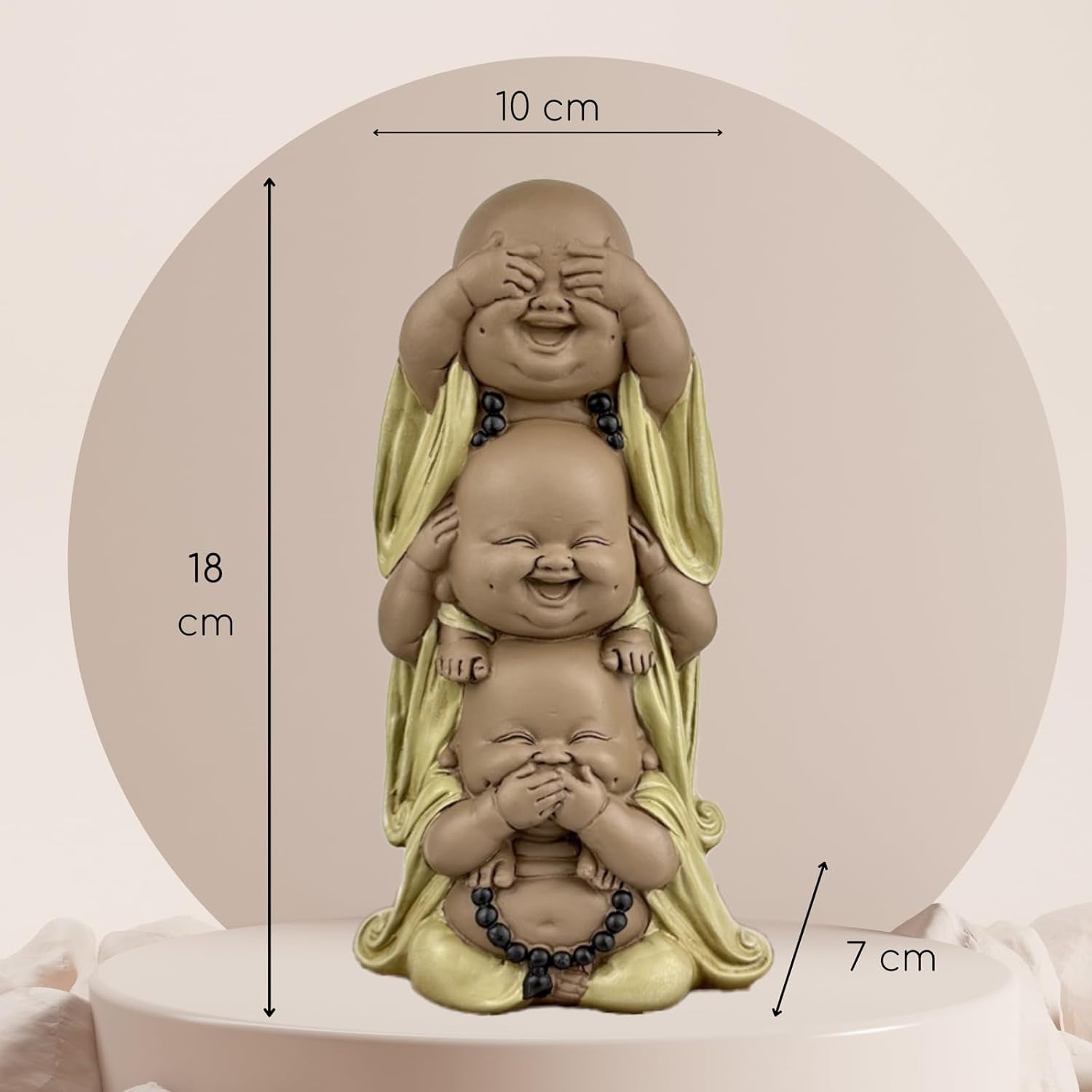 Standbeeld 3 Lachende Boeddha's - Zie niets - Hoor niets - Zeg niets - Baby Boeddha Symbolisch ensemble - Vreedzame en vrolijke stemming - Zen decor -H 18 cm - Zen'Light Beeldjes en sculpturen Naty Shop