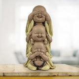 Standbeeld 3 Lachende Boeddha's - Zie niets - Hoor niets - Zeg niets - Baby Boeddha Symbolisch ensemble - Vreedzame en vrolijke stemming - Zen decor -H 18 cm - Zen'Light Beeldjes en sculpturen Naty Shop