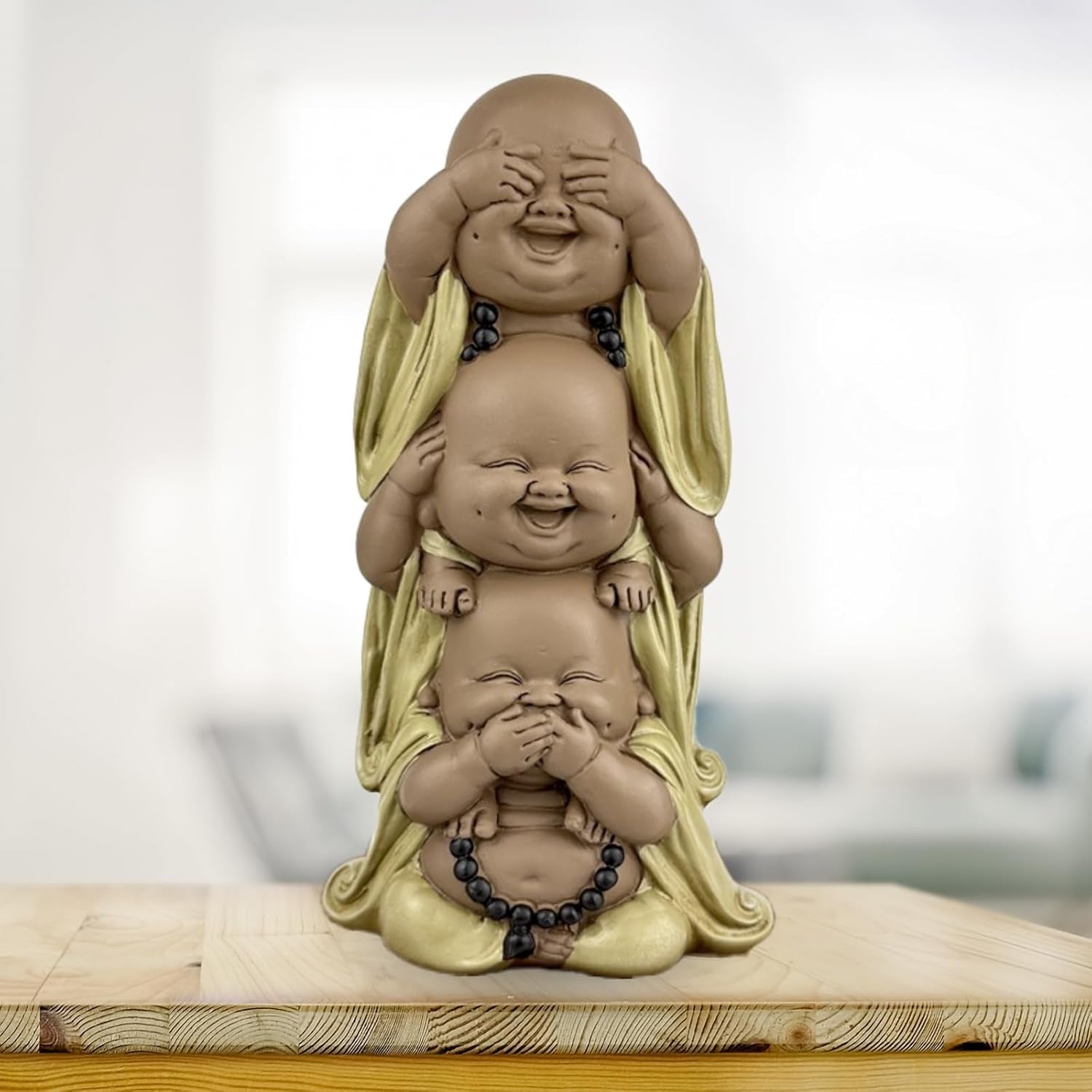Standbeeld 3 Lachende Boeddha's - Zie niets - Hoor niets - Zeg niets - Baby Boeddha Symbolisch ensemble - Vreedzame en vrolijke stemming - Zen decor -H 18 cm - Zen'Light Beeldjes en sculpturen Naty Shop