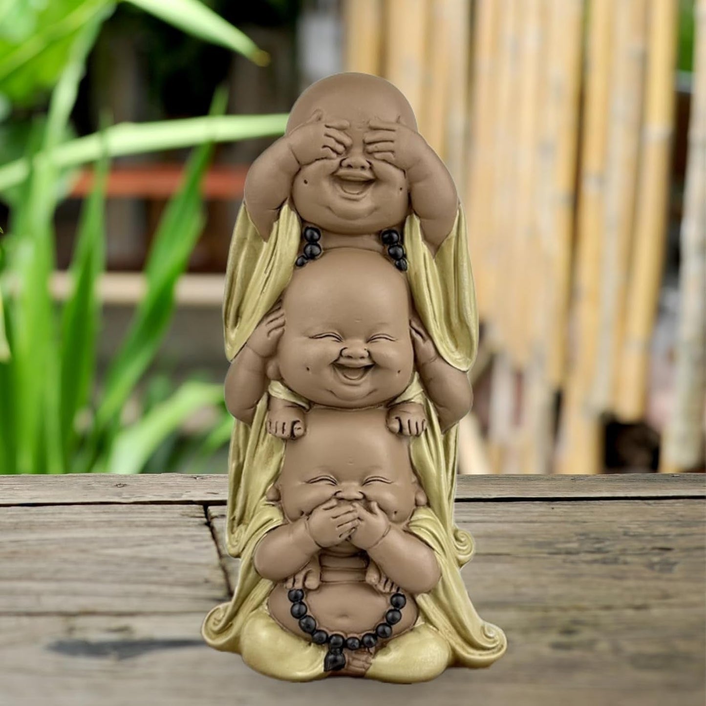 Standbeeld 3 Lachende Boeddha's - Zie niets - Hoor niets - Zeg niets - Baby Boeddha Symbolisch ensemble - Vreedzame en vrolijke stemming - Zen decor -H 18 cm - Zen'Light Beeldjes en sculpturen Naty Shop