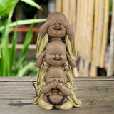 Standbeeld 3 Lachende Boeddha's - Zie niets - Hoor niets - Zeg niets - Baby Boeddha Symbolisch ensemble - Vreedzame en vrolijke stemming - Zen decor -H 18 cm - Zen'Light Beeldjes en sculpturen Naty Shop