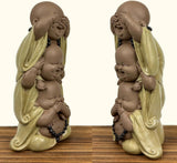Standbeeld 3 Lachende Boeddha's - Zie niets - Hoor niets - Zeg niets - Baby Boeddha Symbolisch ensemble - Vreedzame en vrolijke stemming - Zen decor -H 18 cm - Zen'Light Beeldjes en sculpturen Naty Shop
