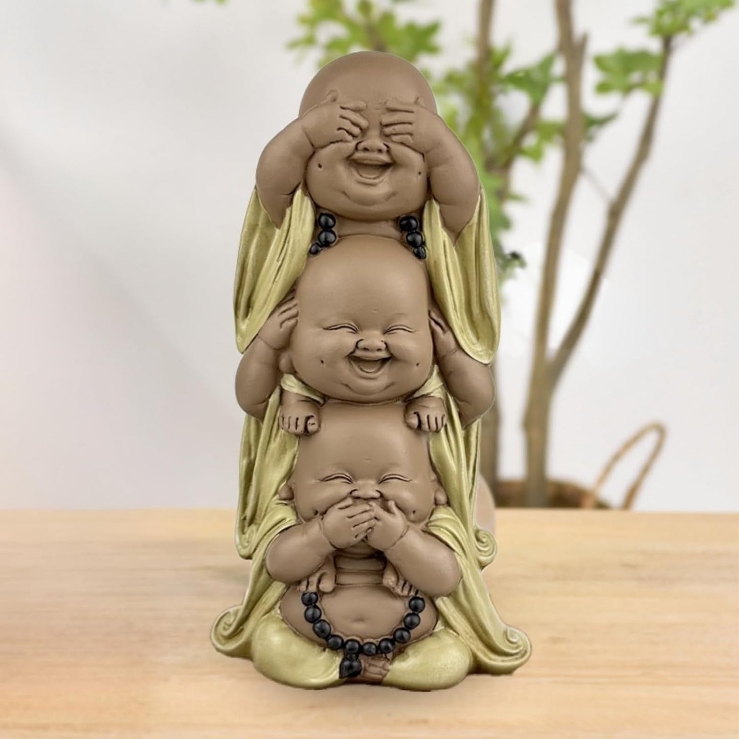 Standbeeld 3 Lachende Boeddha's - Zie niets - Hoor niets - Zeg niets - Baby Boeddha Symbolisch ensemble - Vreedzame en vrolijke stemming - Zen decor -H 18 cm - Zen'Light Beeldjes en sculpturen Naty Shop