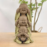 Standbeeld 3 Lachende Boeddha's - Zie niets - Hoor niets - Zeg niets - Baby Boeddha Symbolisch ensemble - Vreedzame en vrolijke stemming - Zen decor -H 18 cm - Zen'Light Beeldjes en sculpturen Naty Shop