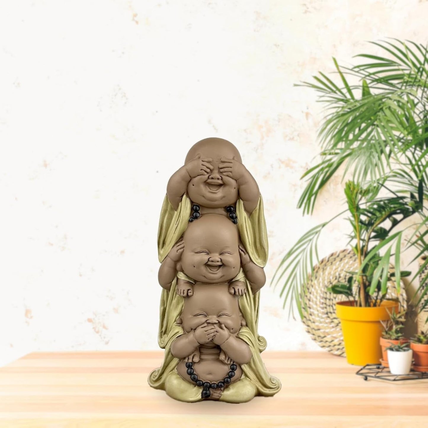 Standbeeld 3 Lachende Boeddha's - Zie niets - Hoor niets - Zeg niets - Baby Boeddha Symbolisch ensemble - Vreedzame en vrolijke stemming - Zen decor -H 18 cm - Zen'Light Beeldjes en sculpturen Naty Shop