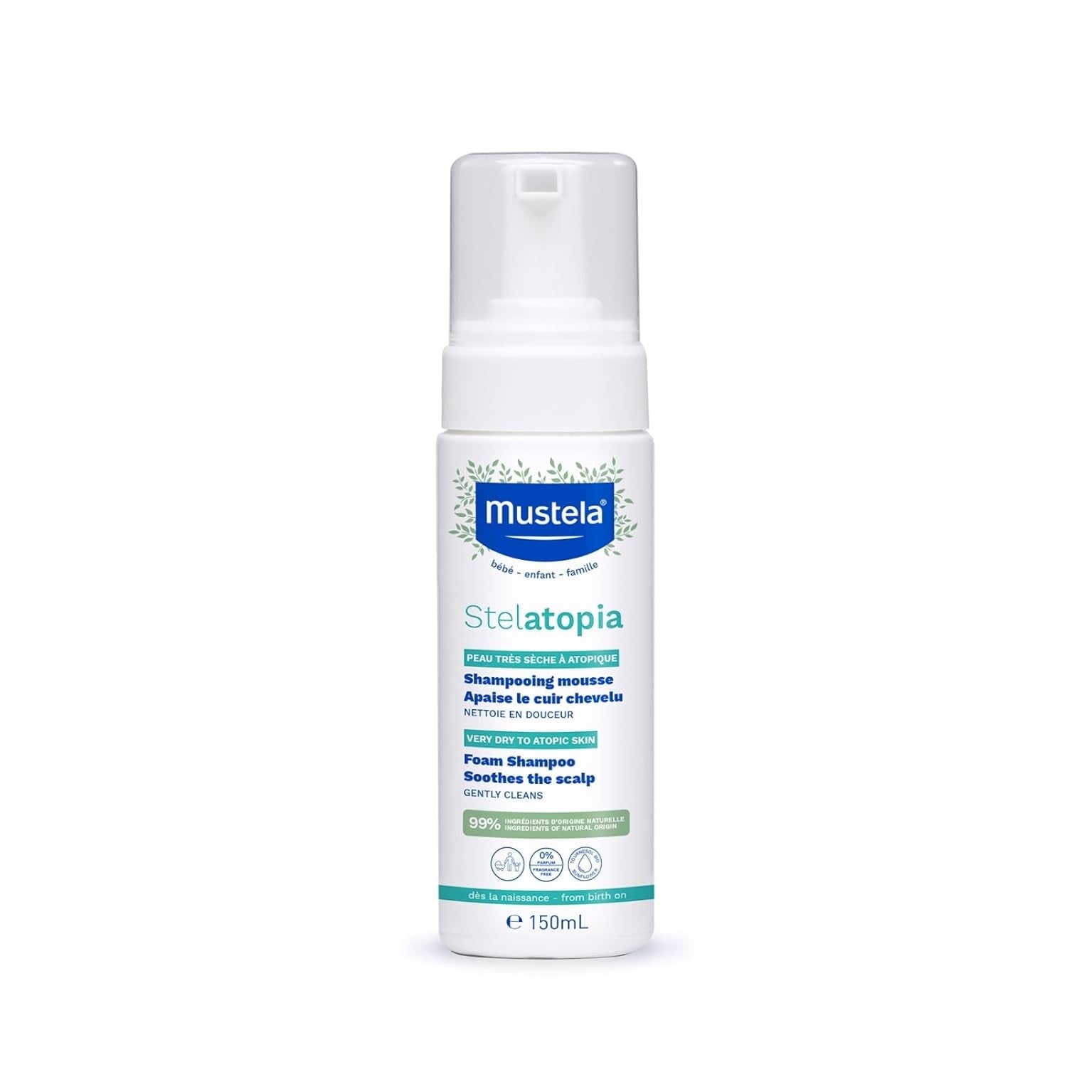 Stelatopia Shampoo Mousse voor hoofdhuid met extreme droogheid of atopische dermatitis, haar, baby's, kinderen, het hele gezin - vermindert roodheid en jeuk (150 ml) Kinderen - Bad- en huidverzorging Naty Shop 150 Ml (1 pakje)