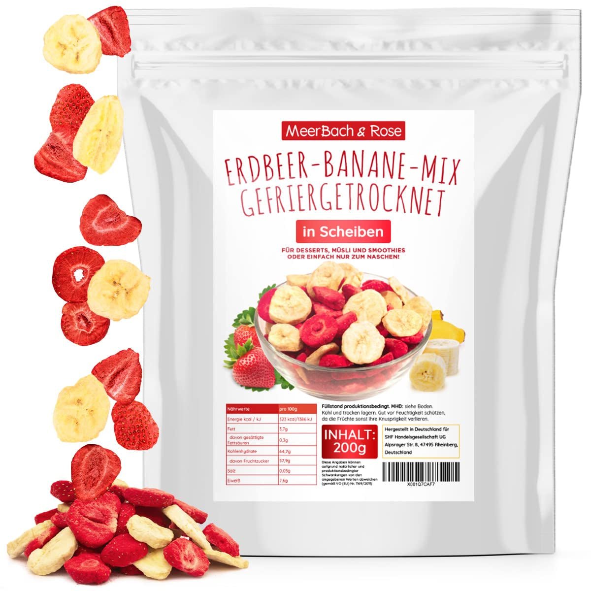 Aardbeien-bananenmix 200g - gevriesdroogde aardbeien en gevriesdroogde bananen als heerlijk tussendoortje in een zakje Gedroogde producten Naty Shop Standaard titel