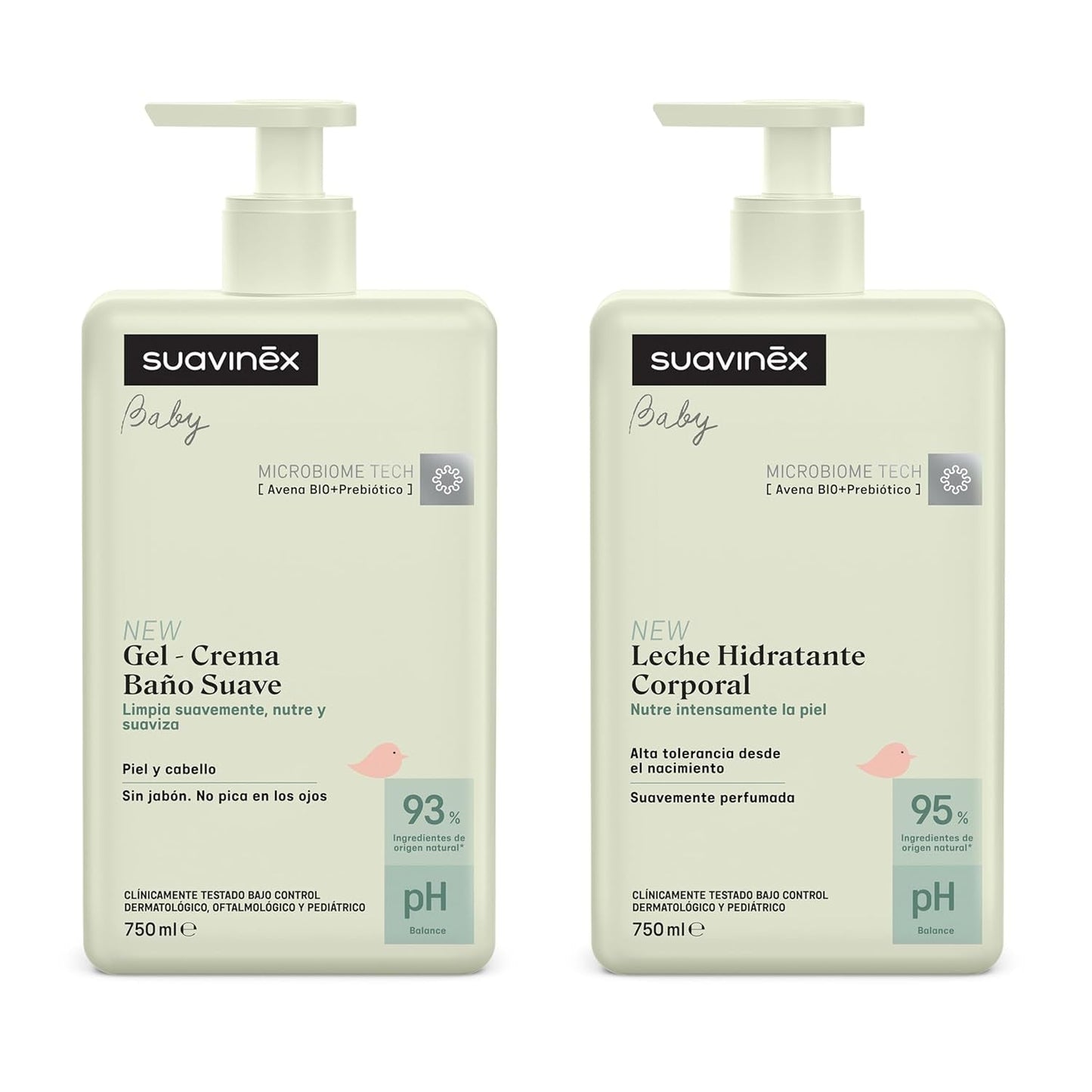 Suavinex, Syndet babyshampoo voor huid en haar, zeepvrij, 750ml + vochtinbrengende bodylotion, 750ml, geschikt voor de gevoelige huid en newborn, met 90%-93% natuurlijke ingrediënten. Kinderen - Bad- en huidverzorging Naty Shop Standaardtitel