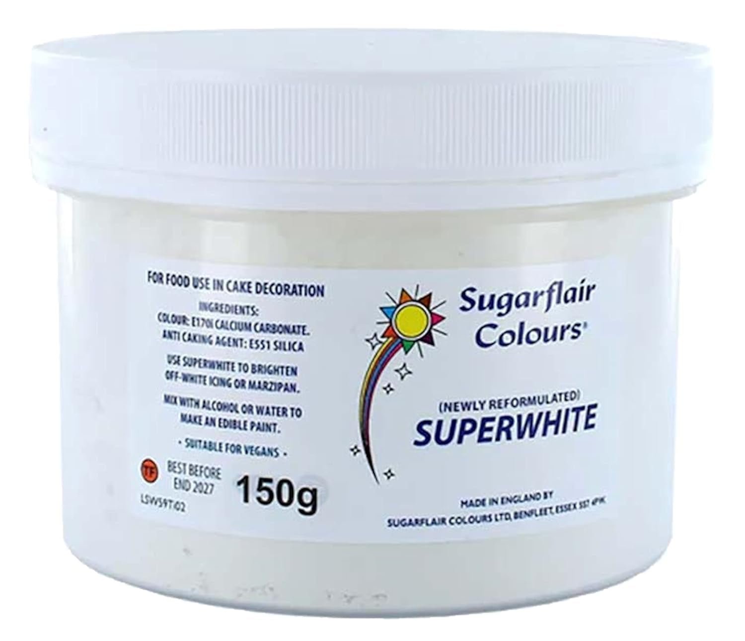 Sugarflair Superwhite Icing Whitener, Royal Icing Whitener, extra wittere eetbare kleurstof - 150 g Naty Shop Sugarpaste Standaardtitel