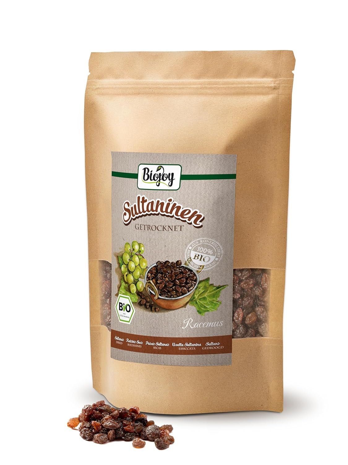 Biojoy biologische rozijnen (500 g), gedroogde en ongezwavelde Naty Shop gedehydrateerde producten