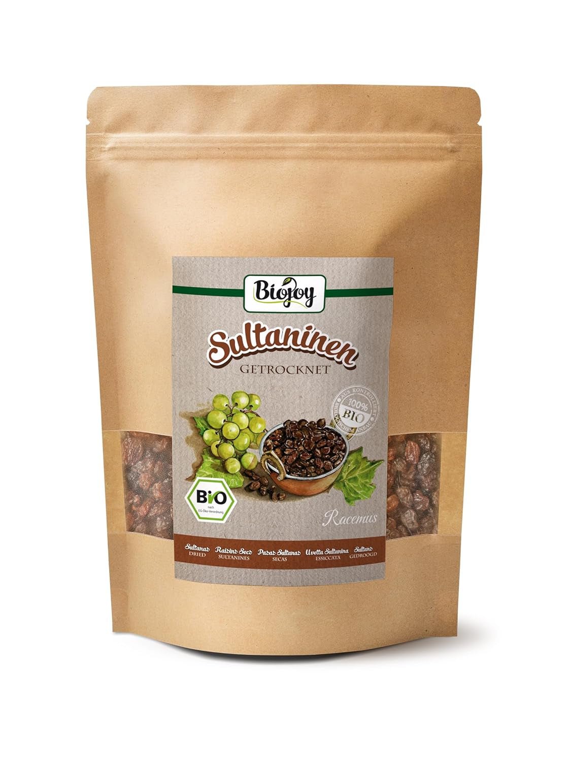 Biojoy biologische rozijnen (500 g), gedroogd en ongezwaveld Naty Shop gedehydrateerde producten 500 G