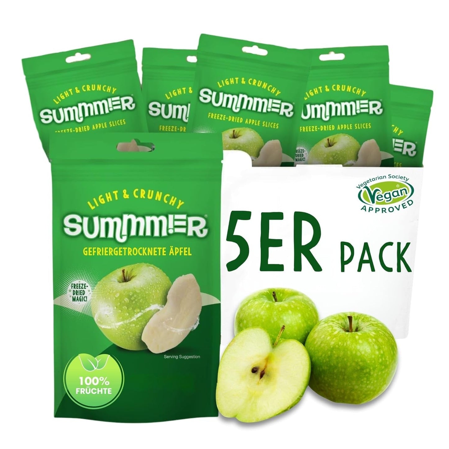 Summer gevriesdroogde aardbeien - pakje van 5 - suikervrije, 100% natuurlijke, heerlijke knapperige snacks voor kinderen en volwassenen, ideaal voor ontbijtgranen en lunchboxen (55g) Gedroogde producten Naty Shop Pak van 5 Appel