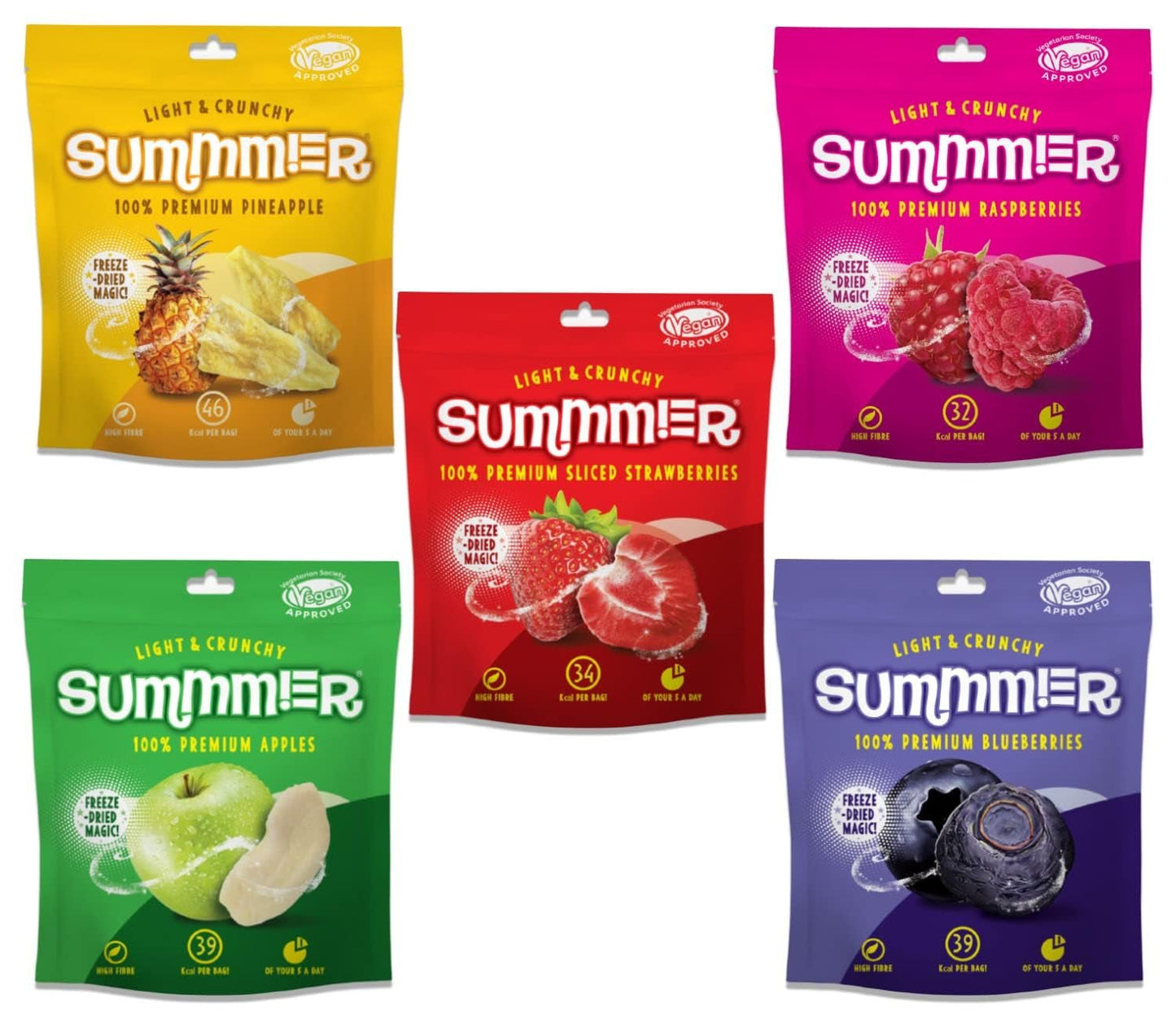 Summer Gevriesdroogde Aardbeien - Pak van 5 - Suikervrij, 100% natuurlijke, heerlijke knapperige snacks voor kinderen en volwassenen, Ideaal voor granen en lunchboxen (55g) Naty Shop Gedehydrateerde Producten Pak van 5 Mix