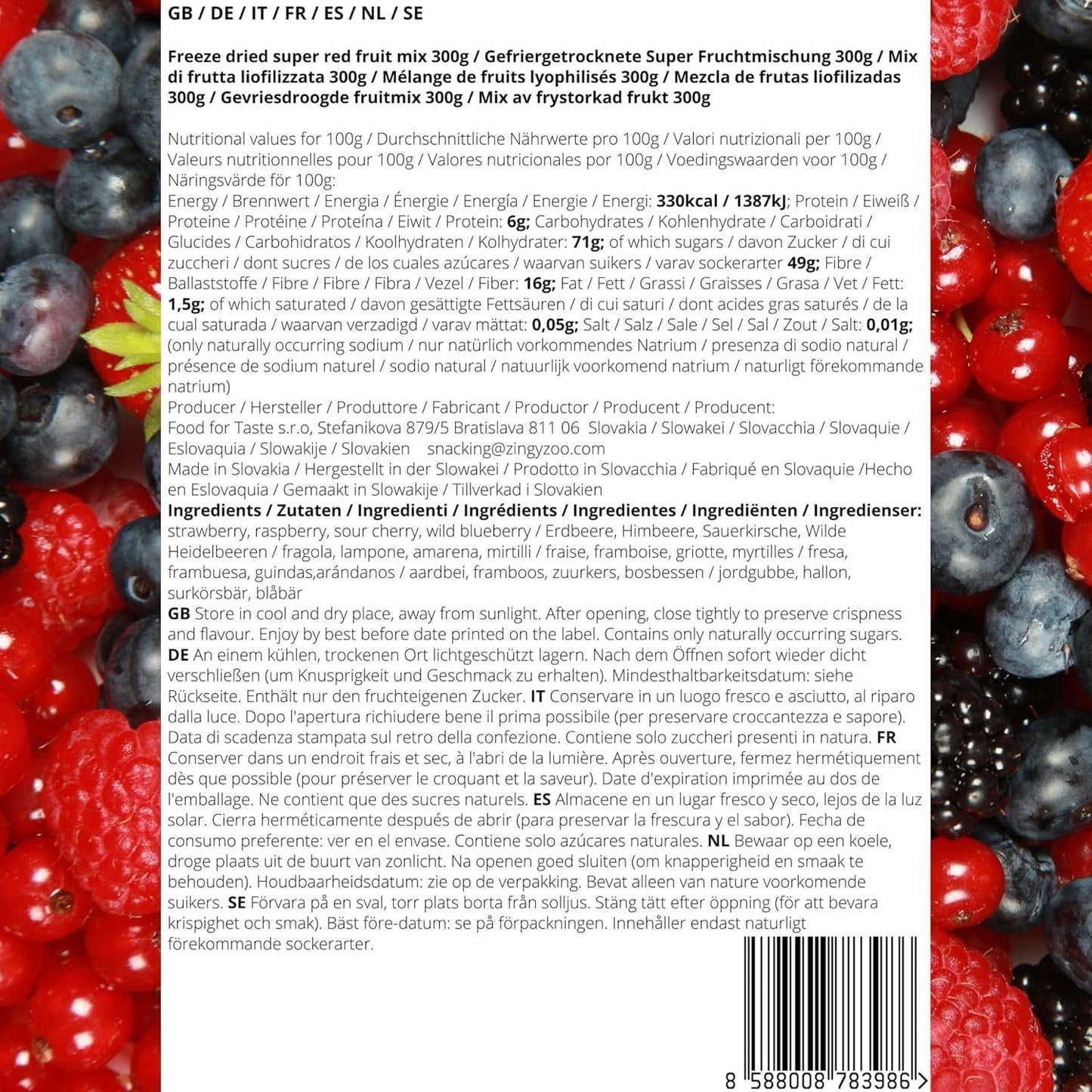 Super Bessen Gevriesdroogde Fruitmix | XL 300g Gedroogd fruit zonder suiker | Gedroogd fruit | Gedroogd fruit Gevriesdroogde aardbeien Frambozen Bosbessen Gevriesdroogde ZingyZoo Gedehydrateerde producten Naty Shop