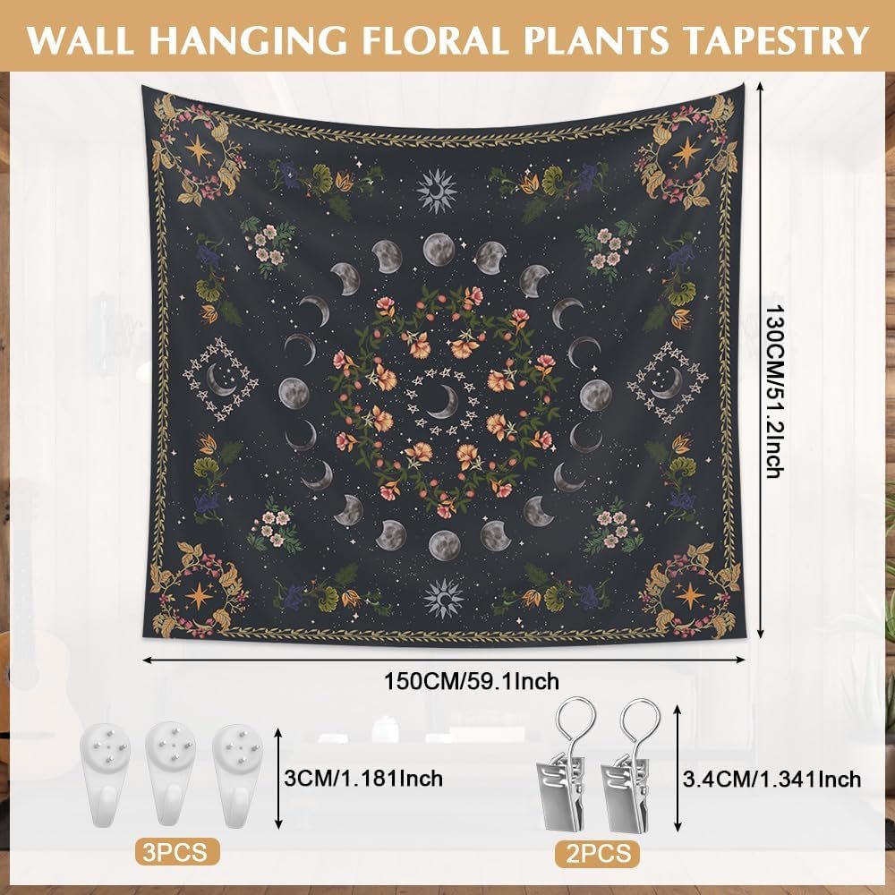 Wandtapijt 130 130mx150m maanstanden bloemen canvas Huis - Accessoires en Decoratie Naty Shop