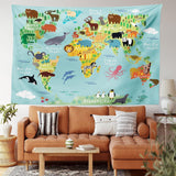 Wandtapijt abakuhaus reislust dierenwereldkaart tekeningen Home - Accessoires en Decoratie Naty Shop