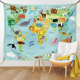Wandtapijt abakuhaus reislust dierenwereldkaart tekeningen Home - Accessoires en Decoratie Naty Shop