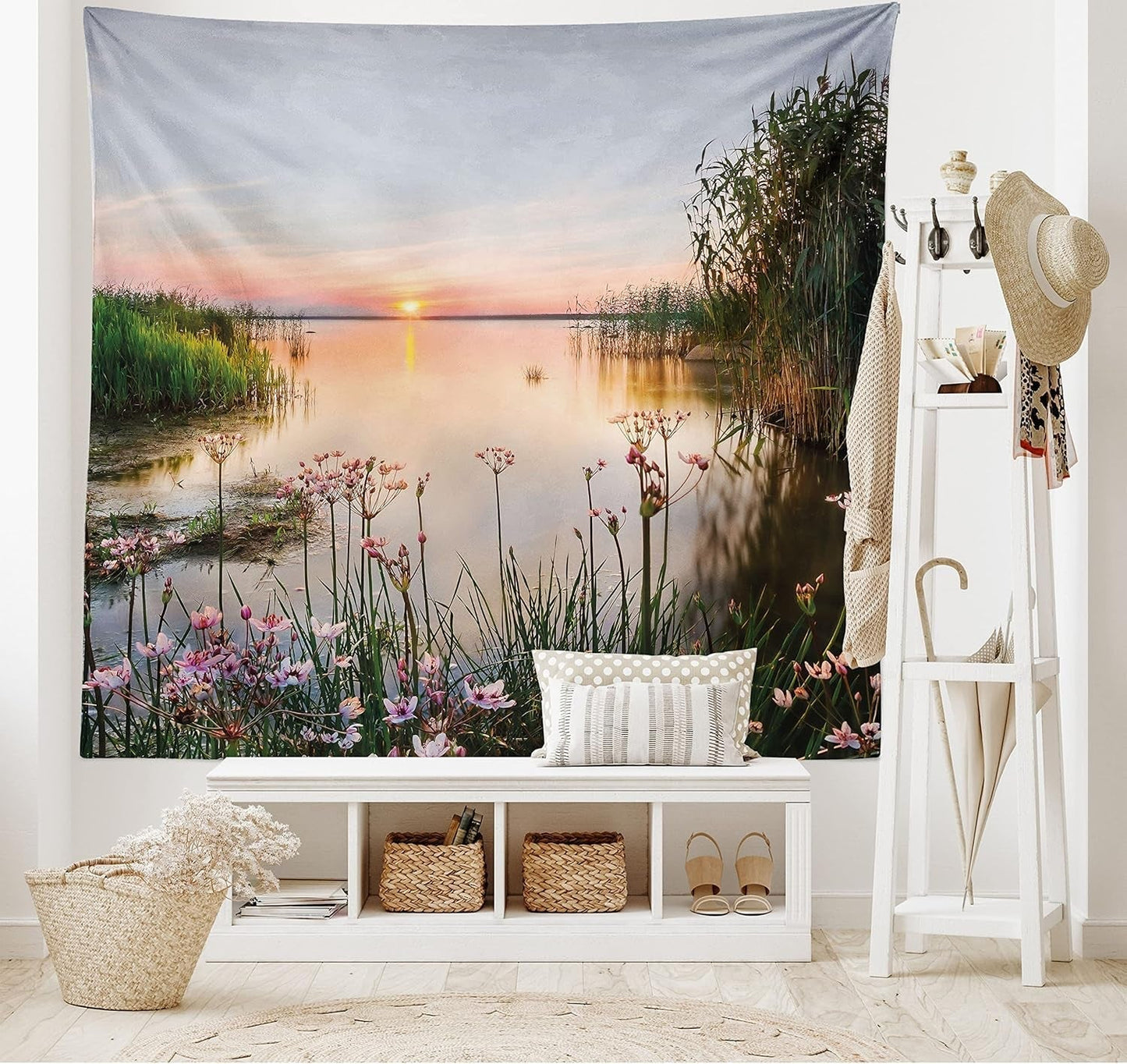Wandtapijt abakuhaus reislust dierenkaart van de wereld tekeningen Home - Accessoires en Decoratie Naty Shop Roze en blauw 230L X 140B Cm
