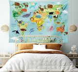 Wandtapijt abakuhaus reislust dierenwereldkaart tekeningen Home - Accessoires en Decoratie Naty Shop
