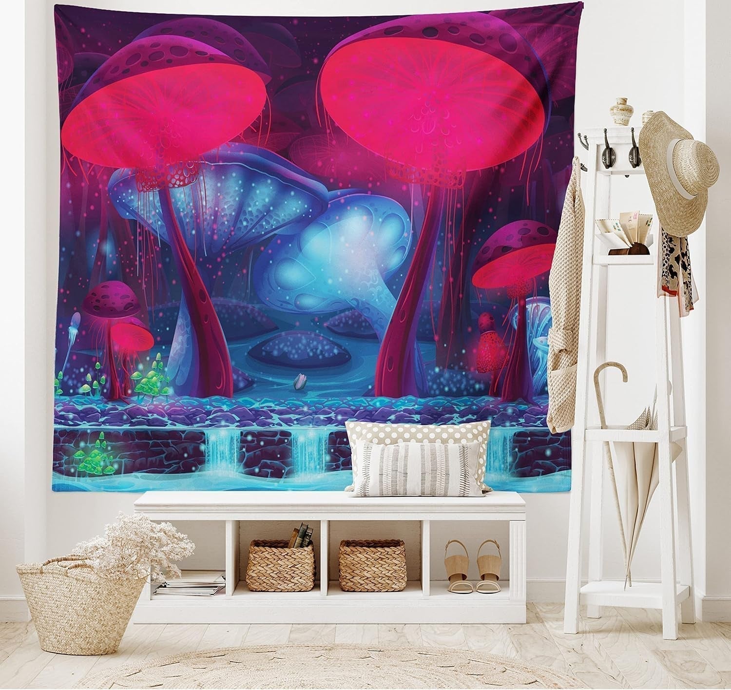 Wandtapijt abakuhaus reislust dierenwereldkaart tekeningen Home - Accessoires en Decoratie Naty Shop Lichtblauw Rood 150L X 110B Cm