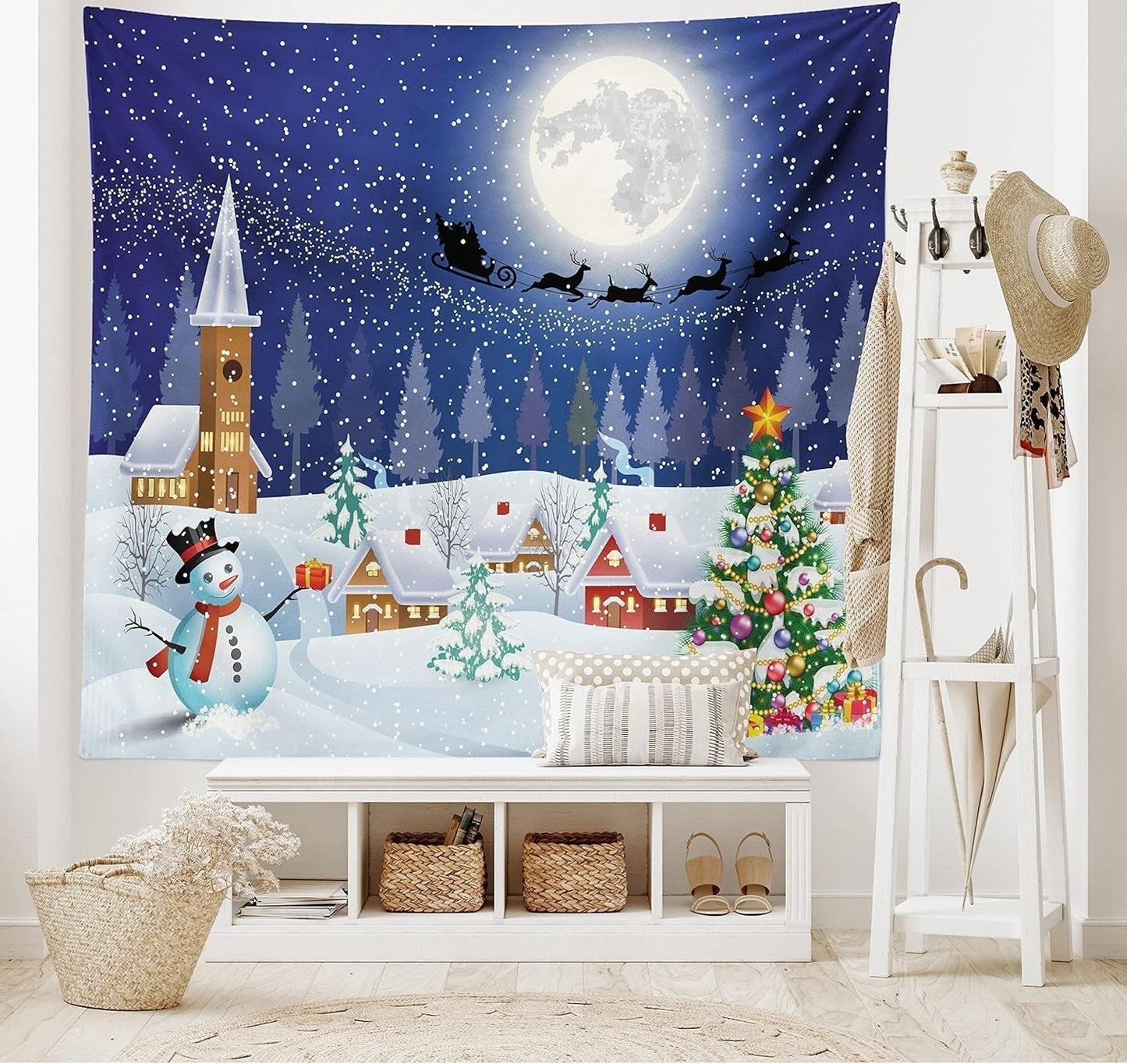 Wandtapijt abakuhaus reislust dierenwereldkaart tekeningen Home - Accessoires en Decoratie Naty Shop Blauw wit 150L X 110B Cm