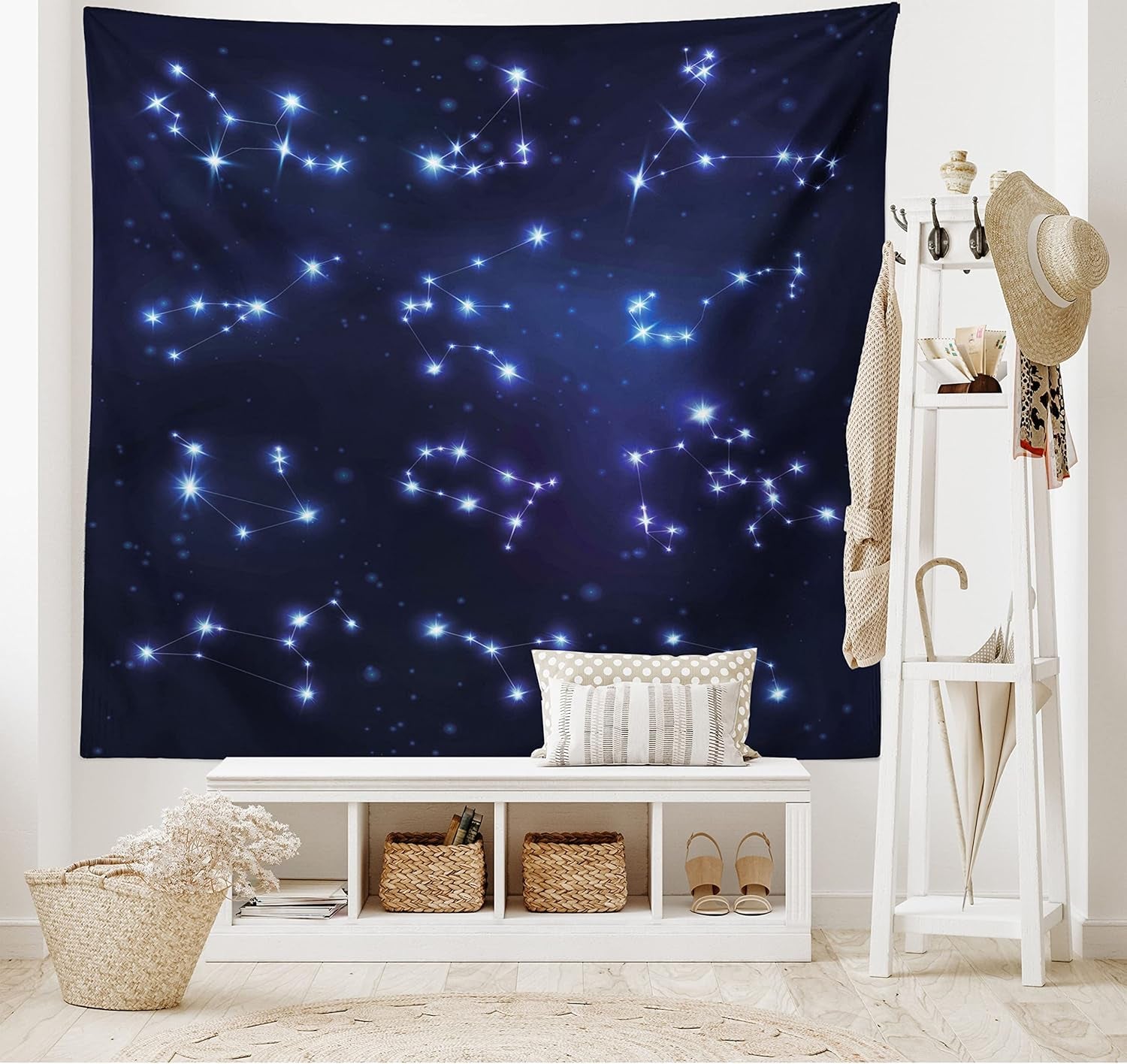 Wandtapijt abakuhaus reislust dierenwereldkaart tekeningen Home - Accessoires en Decoratie Naty Shop Donkerblauw 230L X 140B Cm