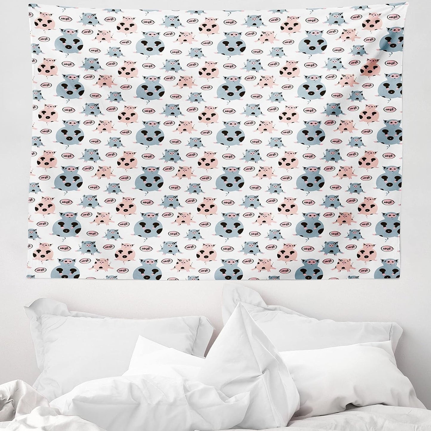 Wandtapijt abakuhaus reislust dierenwereldkaart tekeningen Home - Accessoires en Decoratie Naty Shop Grijs Blauw 150L X 110B Cm