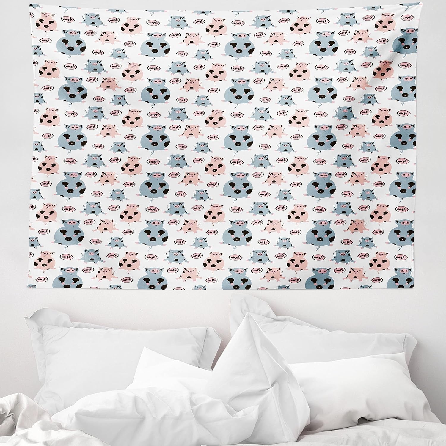 Wandtapijt abakuhaus reislust dierenwereldkaart tekeningen Home - Accessoires en Decoratie Naty Shop Grijs Blauw 150L X 110B Cm