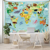 Wandtapijt abakuhaus reislust dierenwereldkaart tekeningen Home - Accessoires en Decoratie Naty Shop