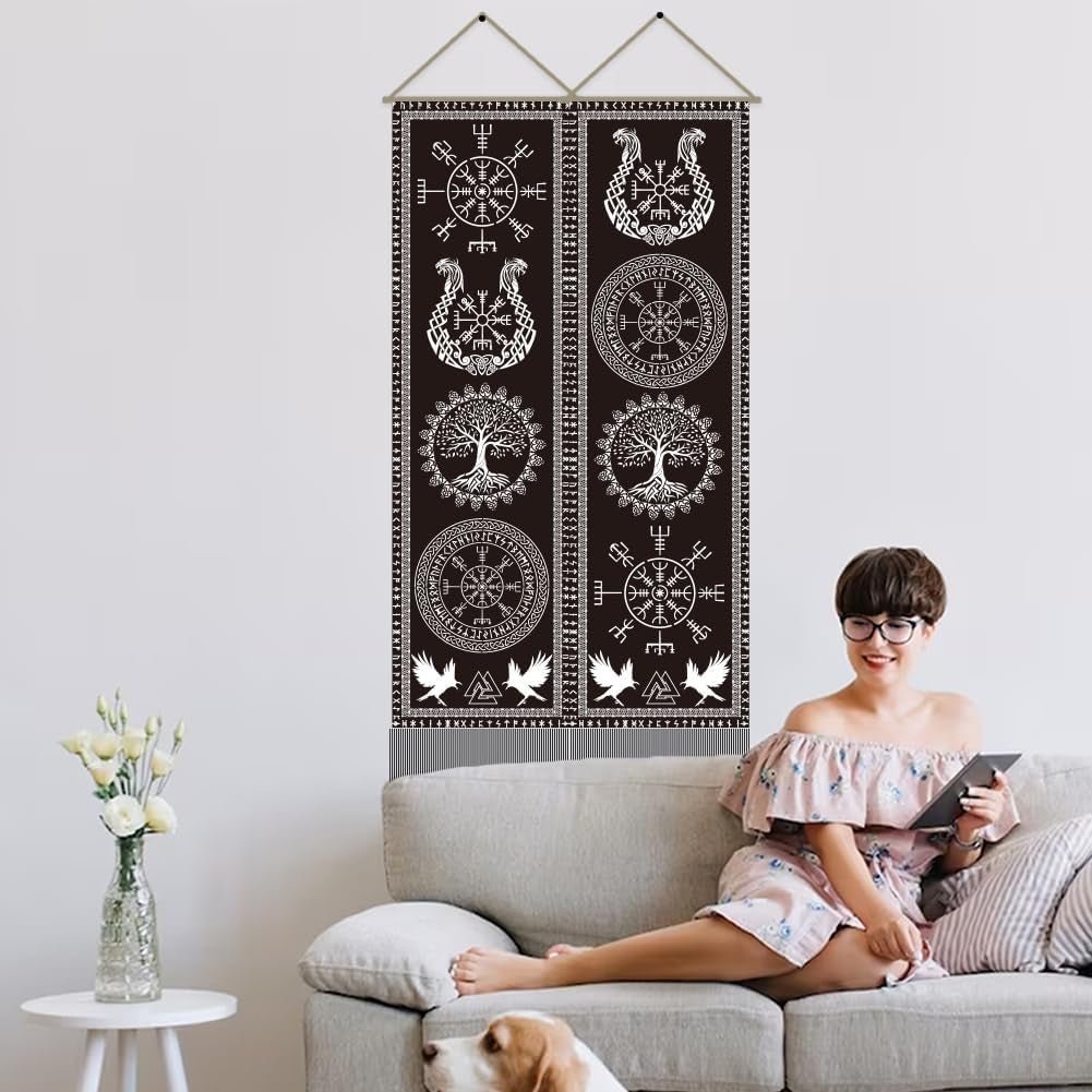 Wandtapijt een handmaker viking symbool levensboom runen Huis - Accessoires en Decoratie Naty Shop