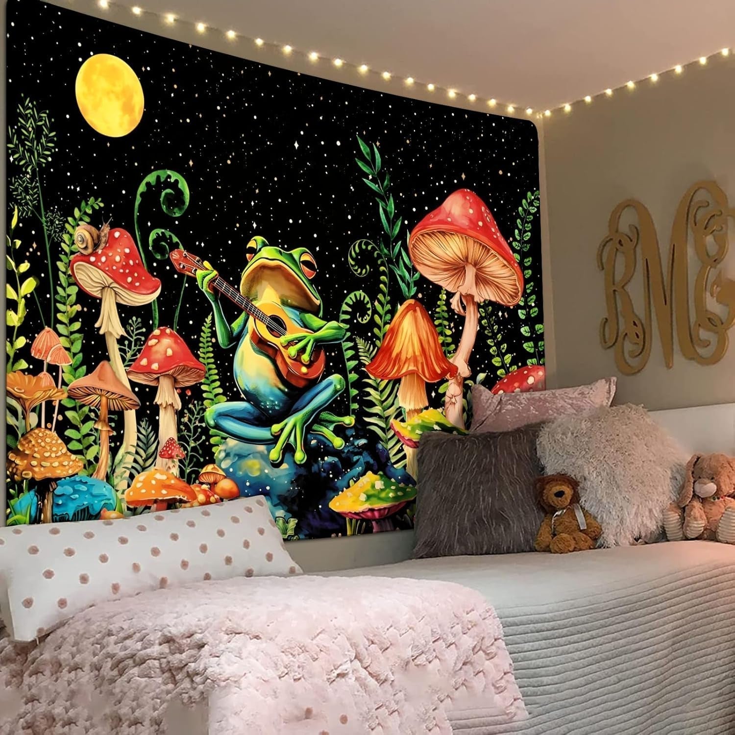 Wandtapijt alishomtll kikker paddestoel maan sterren kleurrijk Wonen - Accessoires en Decoratie Naty Shop