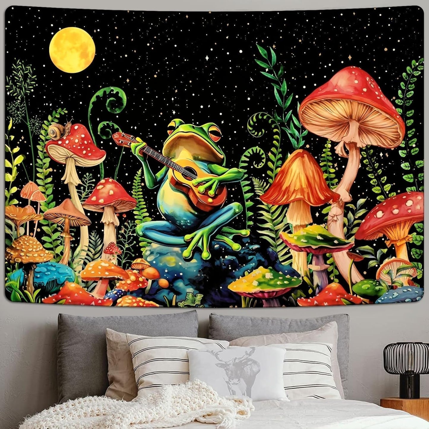 Wandtapijt alishomtll kikker paddestoel maan sterren kleurrijk Wonen - Accessoires en Decoratie Naty Shop