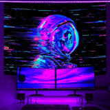 Wandtapijt alishomtll fluorescerende schedel astronaut zwart licht Home - Accessoires en Decoratie Naty Shop