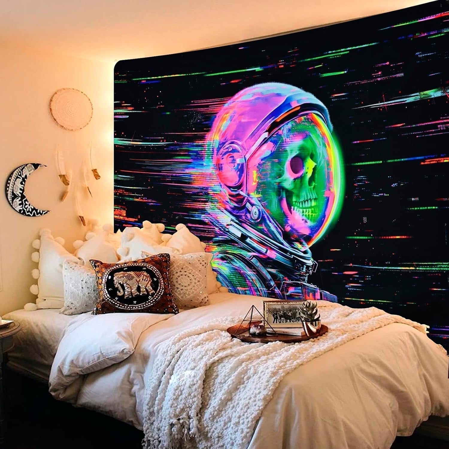 Wandtapijt alishomtll fluorescerende schedel astronaut zwart licht Home - Accessoires en Decoratie Naty Shop