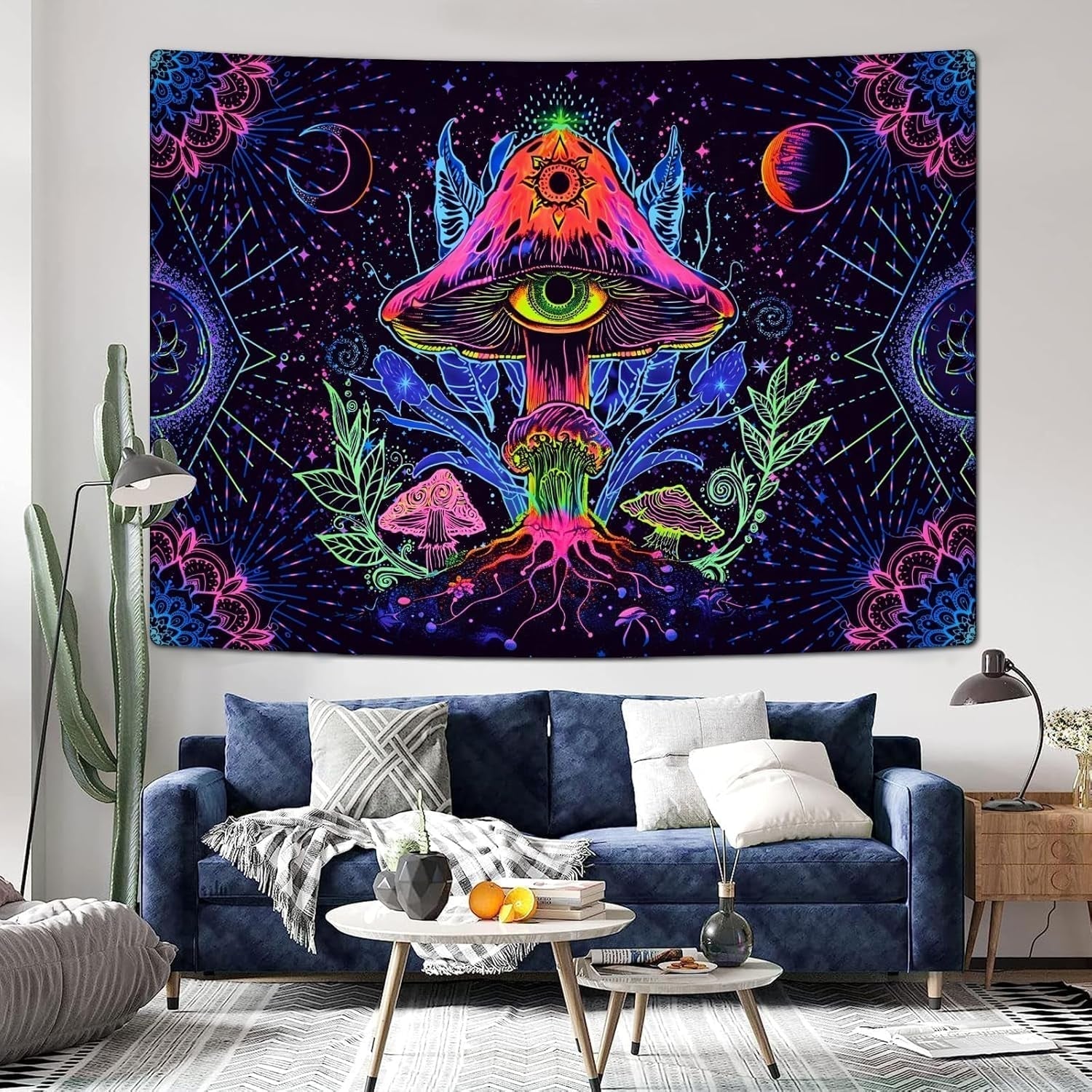 Wandtapijt alishomtll fluorescerende paddestoel zwart licht mandala Home - Accessoires en Decoratie Naty Shop