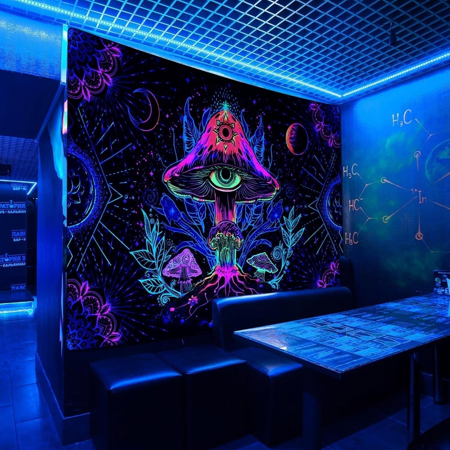 Wandtapijt alishomtll fluorescerende paddestoel zwart licht mandala Home - Accessoires en Decoratie Naty Shop