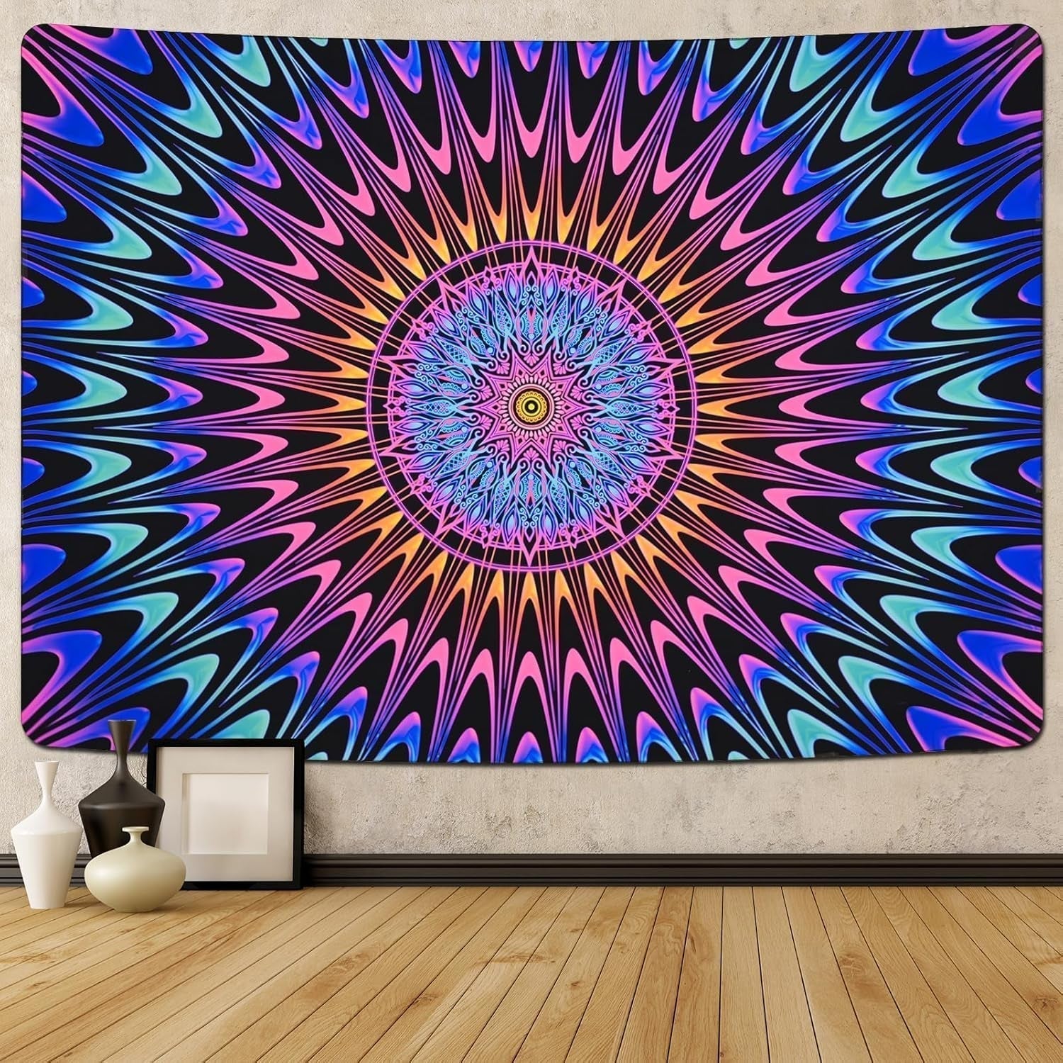 Wandtapijt alishomtll gekleurde mandala zwart licht kunst Home - Accessoires en Decoratie Naty Shop