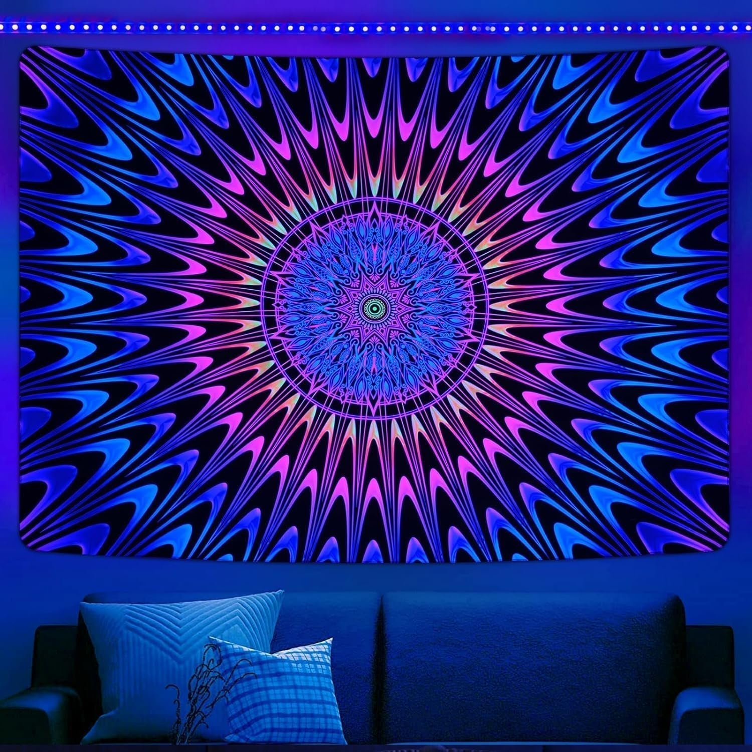 Wandtapijt alishomtll gekleurde mandala zwart licht kunst Home - Accessoires en Decoratie Naty Shop 210L X 150B Cm